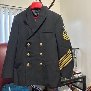 U.S. Navy Dress Uniform Jacket Black Gold Buttons 40 REG Flying Cross